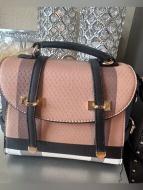 Chic Blush and Black Top-Handle Satchel